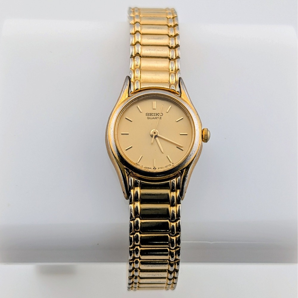 Seiko Quartz 2Y01-0A19 Women's Gold Dial Stretch Bracelet Quartz Watch 20mm